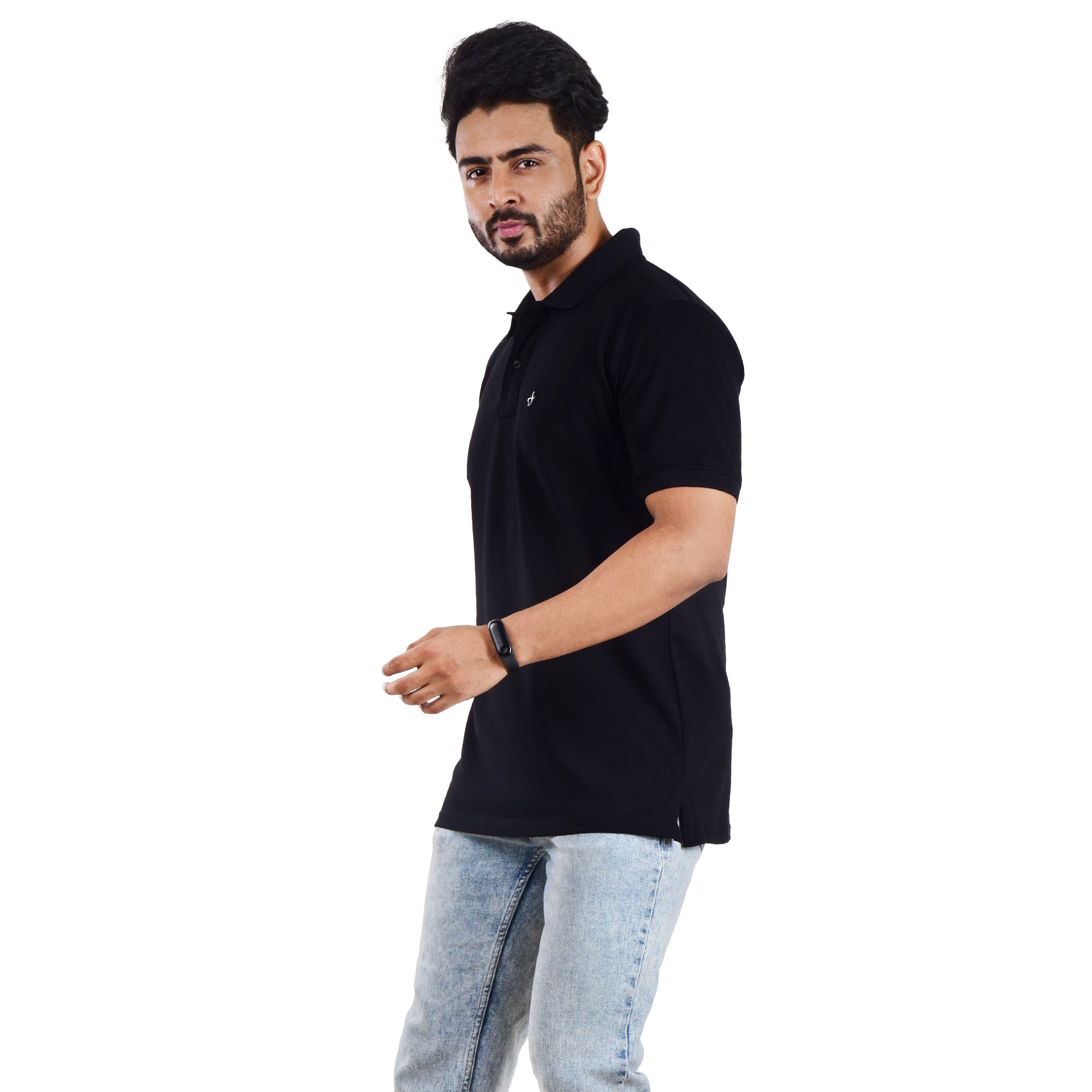 Men’s Collared T-Shirt – 100% Cotton - Black
