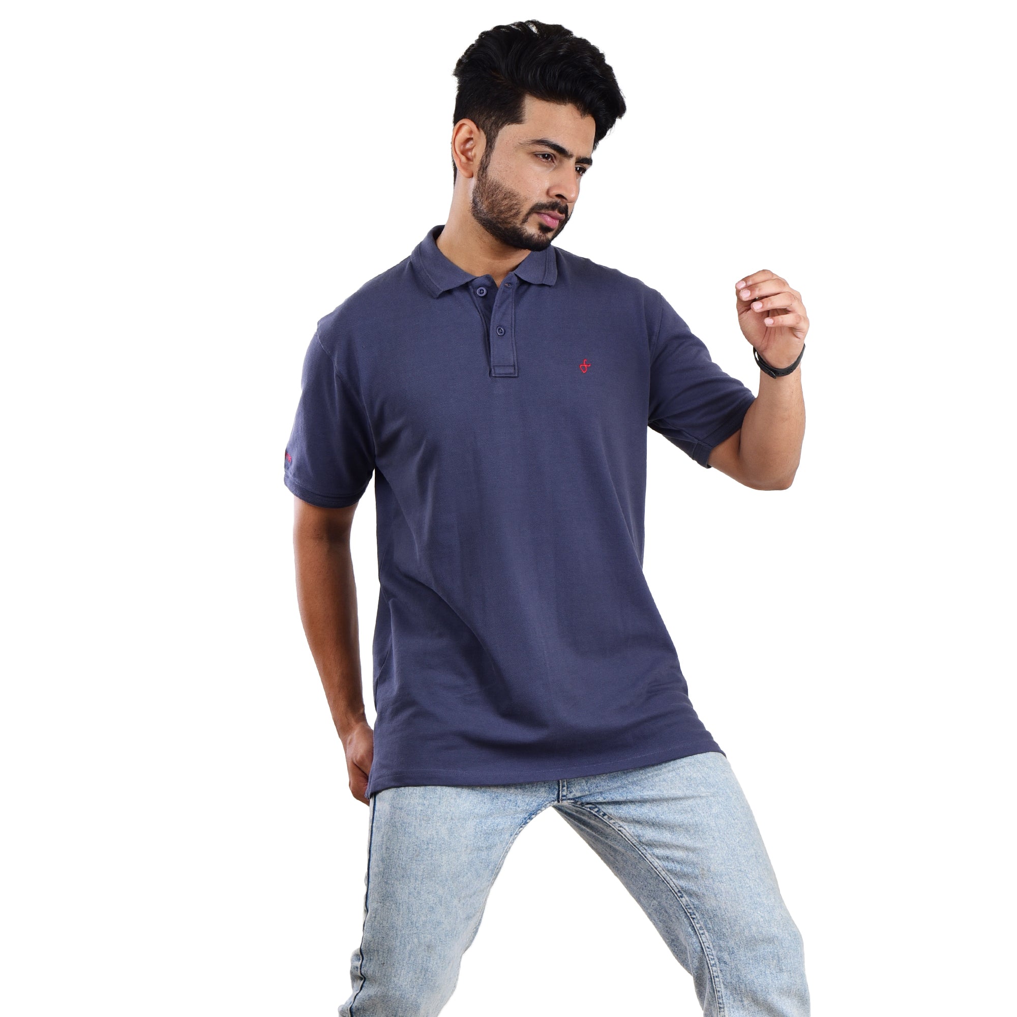 Men’s Premium Collared T-Shirt – 100% Cotton Dark Blue