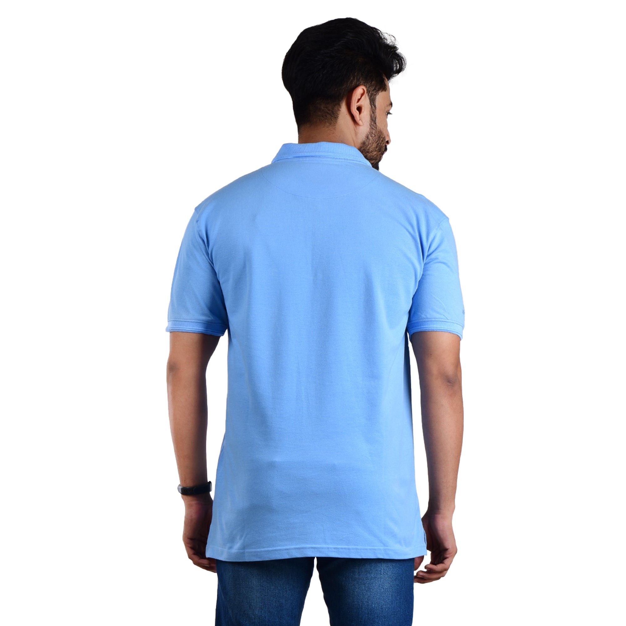 Men’s Collared T-Shirt – 100% Cotton - Light Blue
