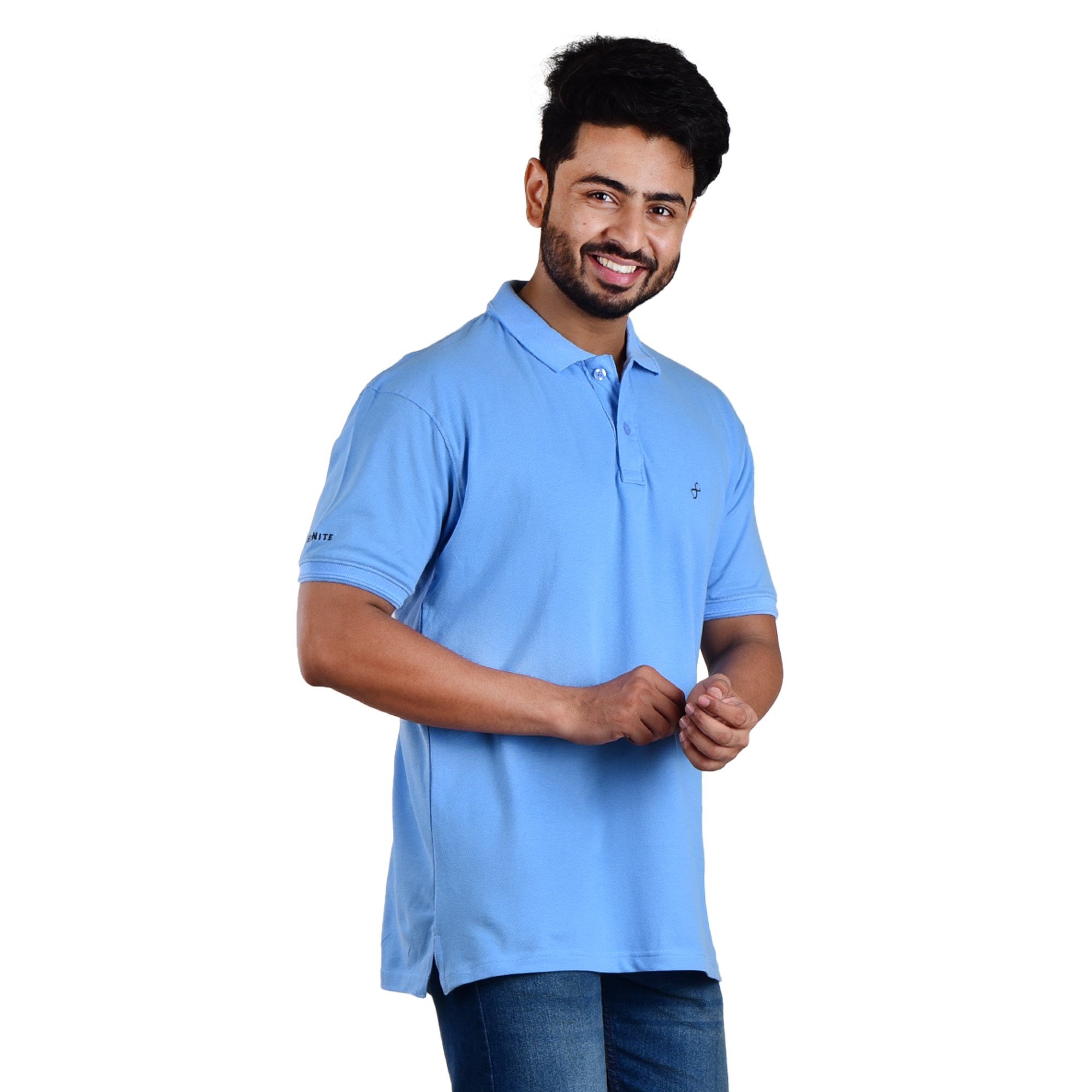 Men’s Collared T-Shirt – 100% Cotton - Light Blue