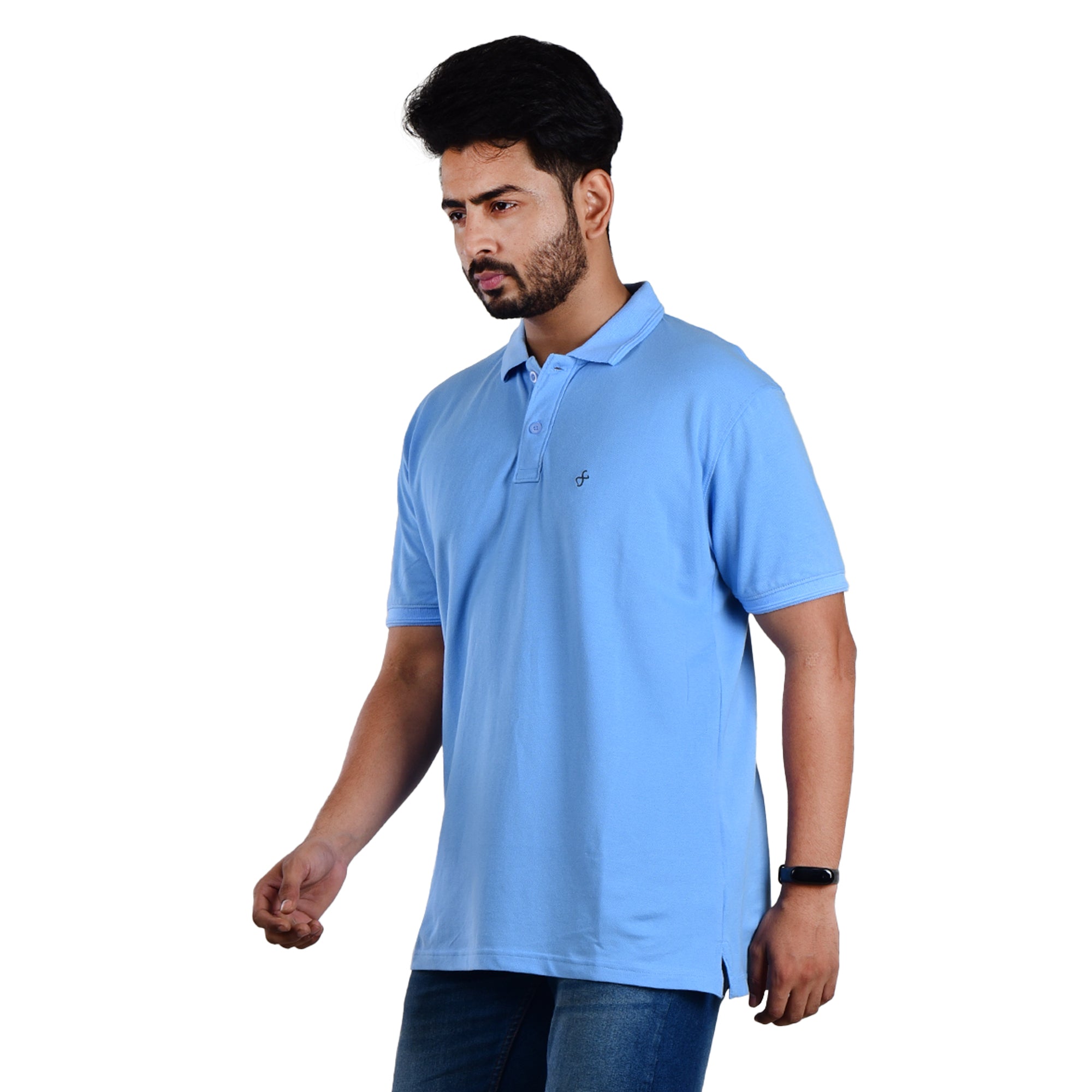 Men’s Collared T-Shirt – 100% Cotton - Light Blue
