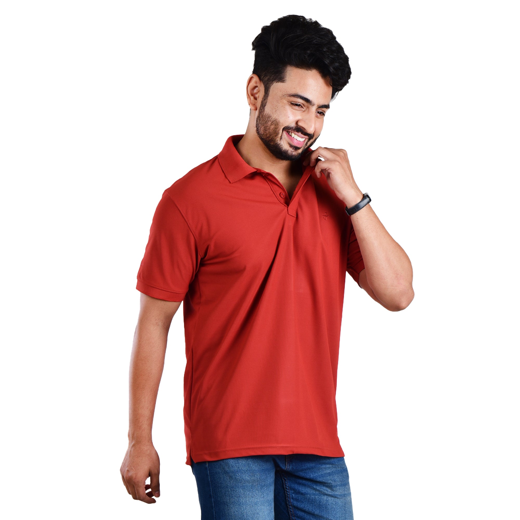 Men’s Collared T-Shirt – Polyester Spandex Blend - Light Red