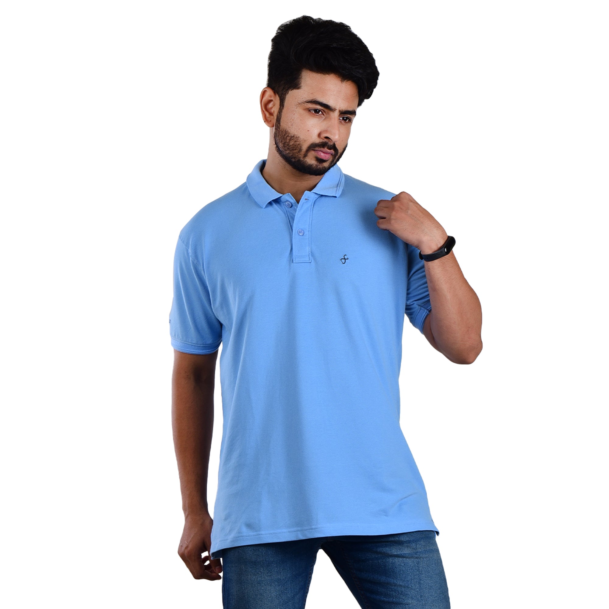 Men’s Collared T-Shirt – 100% Cotton - Light Blue