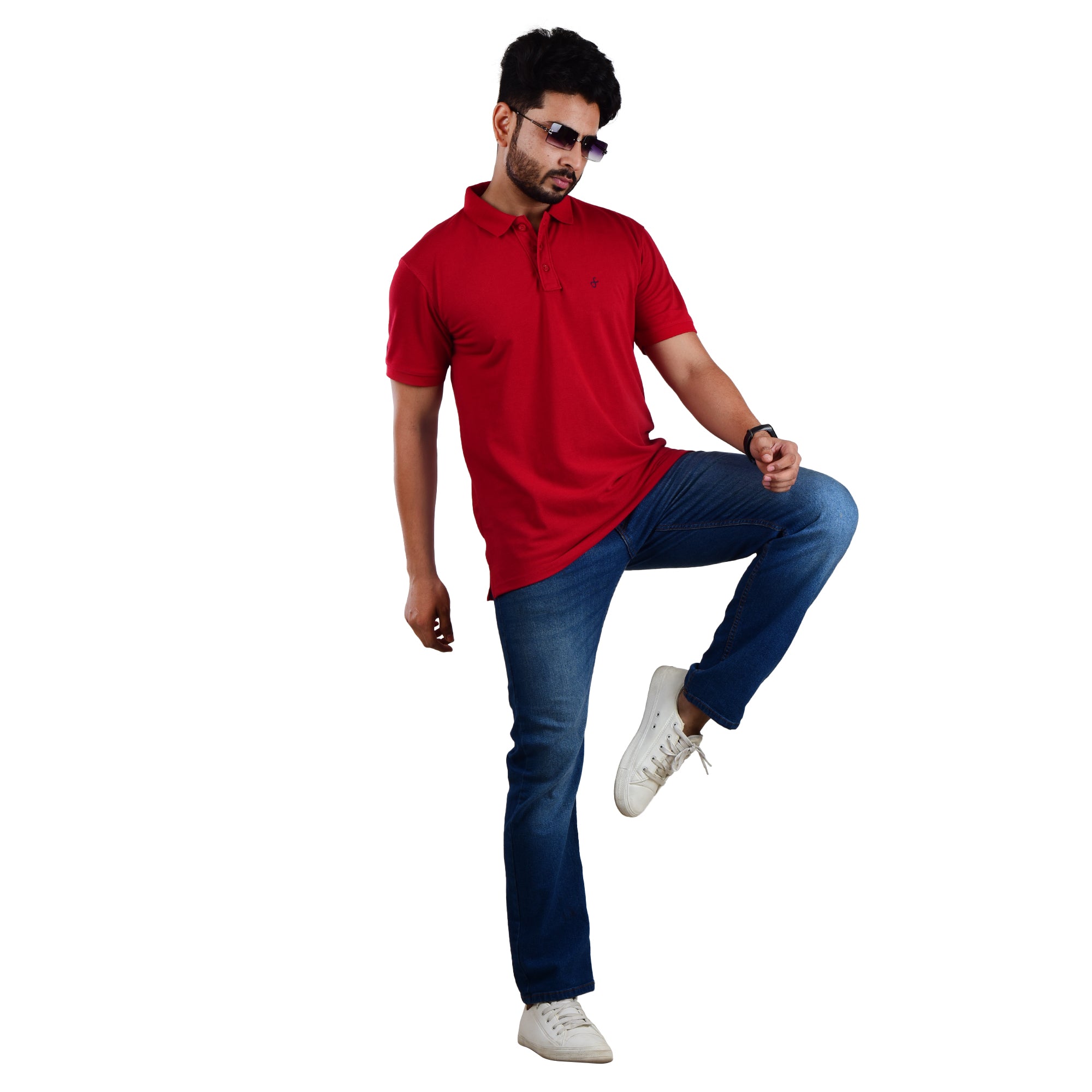 Men’s Premium Collared T-Shirt – Polyester Cotton Blend - Parrot Red