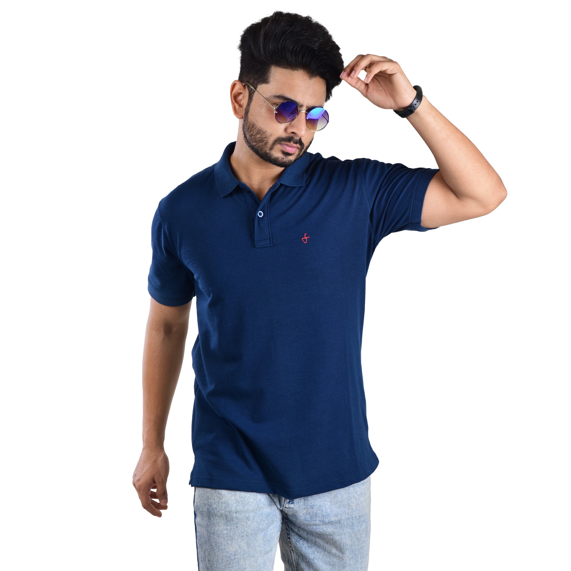 Men’s Premium Collared T-Shirt – Polyester Cotton Blend - Navy Blue